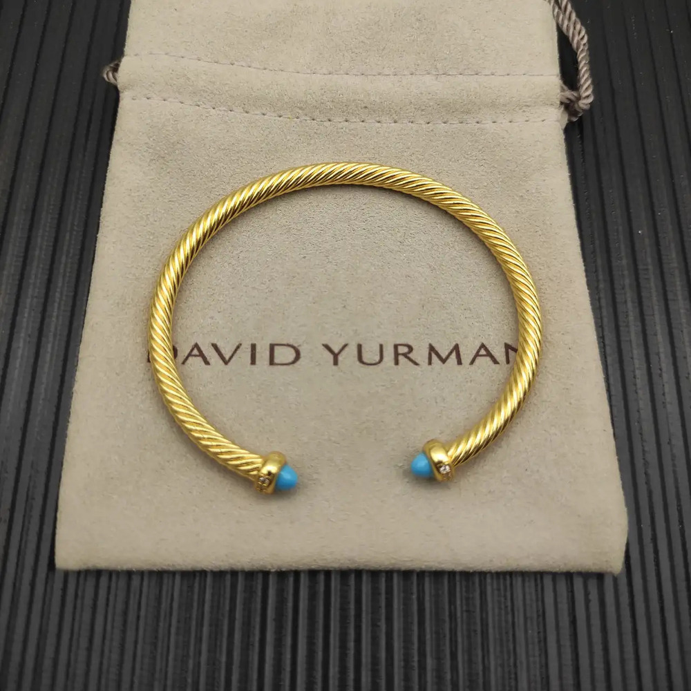 David Yurman 4mm Gold Turquoise Bracelet with Diamonds